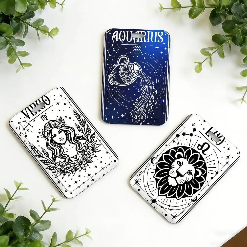 Divertente Porta Badge con Carte dei Tarocchi dei Dodici Segni Zodiacali, Cordino da Collo, Portachiavi, Custodia per Credenziali di Lavoro, Regalo