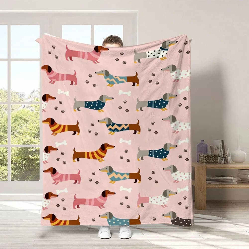 Fashion Dachshund Blanket Cute Pink Sweater Dog Bone Print Cozy Throw For Luxury Living Room Sofa Bed Couch Home Decoration