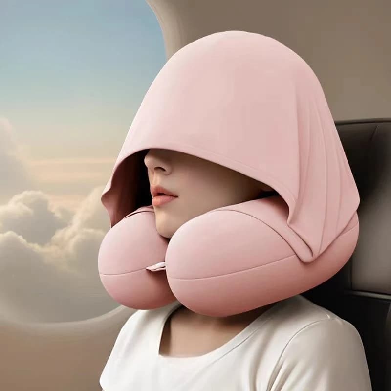 Cuscino da Viaggio a U con Cappuccio in Seta Ghiacciata, Cuscino Portatile per Collo, Morbido Poggiatesta per Viaggi in Aereo, Auto, Ufficio, Estivo