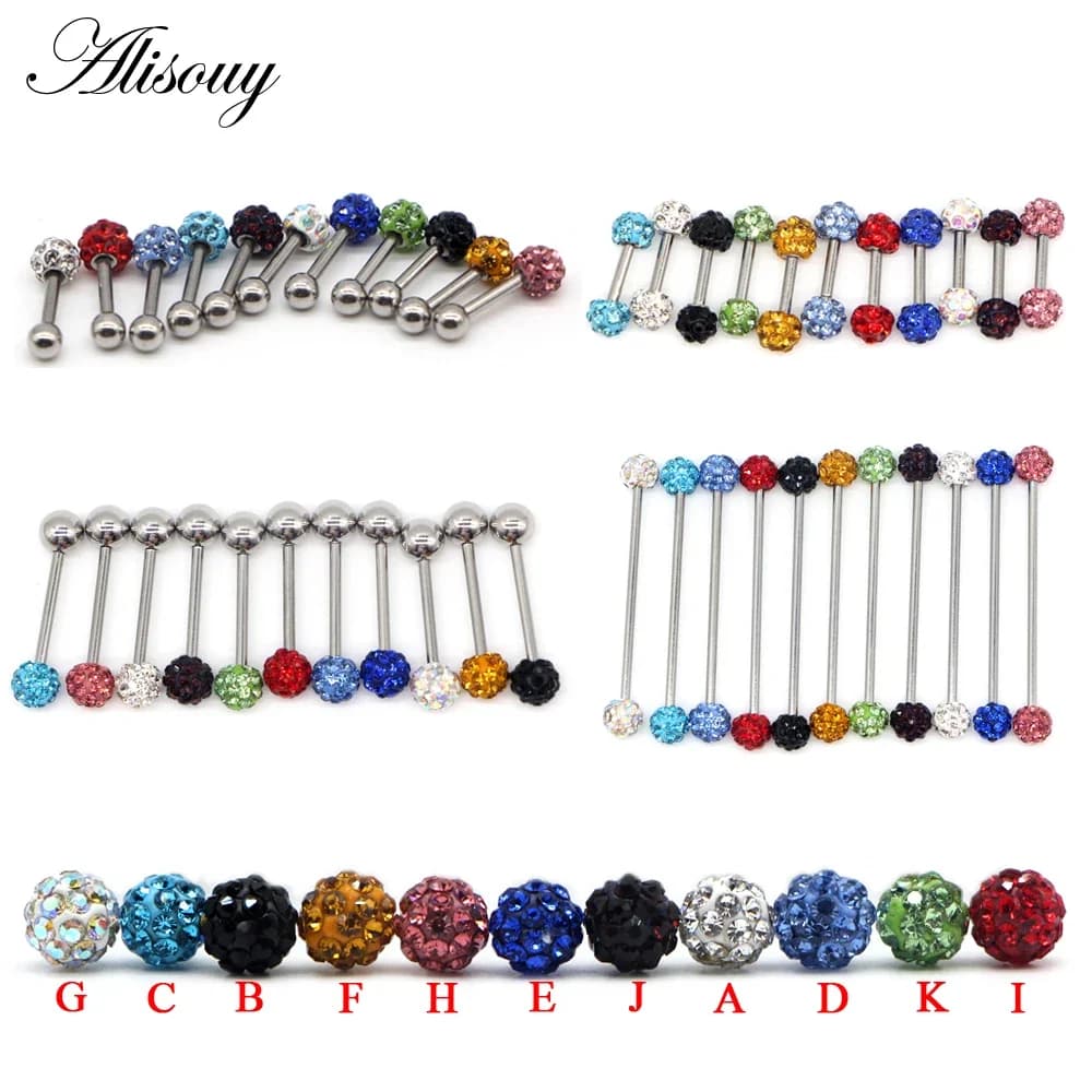 Alisouy 1PC Dritto Industriale Bilancieri Barre Lingua Dell'orecchio Cartilagine Trago Anelli Penetranti Sfera di Cristallo Dell'orecchio Del Corpo Gioielli Penetranti