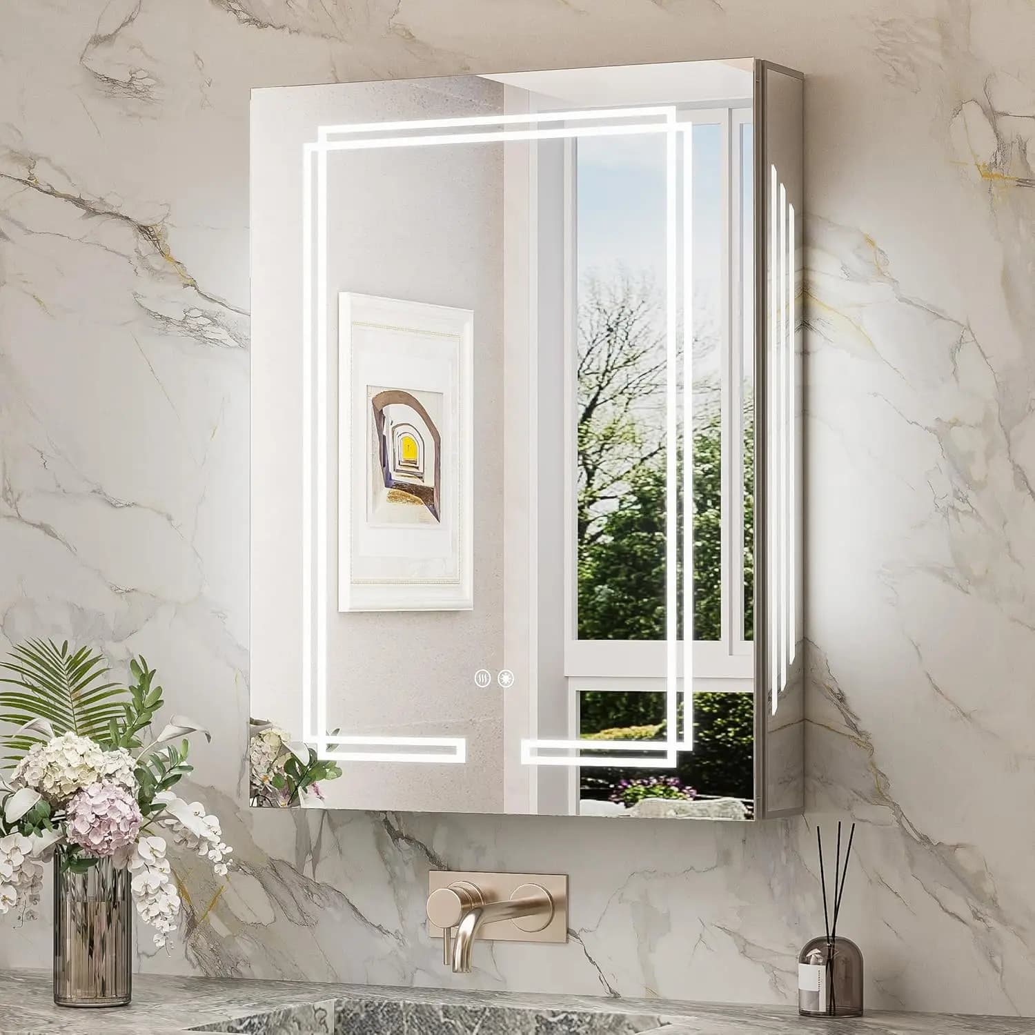 Bathroom Led Medicine Cabinet Wall Mirror 24 X 32 Light Storage Colors Dimming Memory Fog Tempered