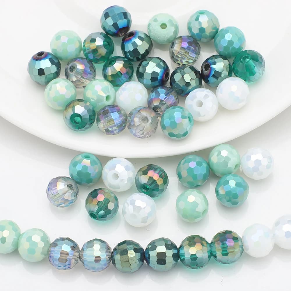 36 pezzi di perline distanziatrici rotonde in vetro cristallo misto da 8 mm a 96 facce per la creazione di ciondoli fai da te, catene per telefoni, decorazioni per abiti fatte a mano