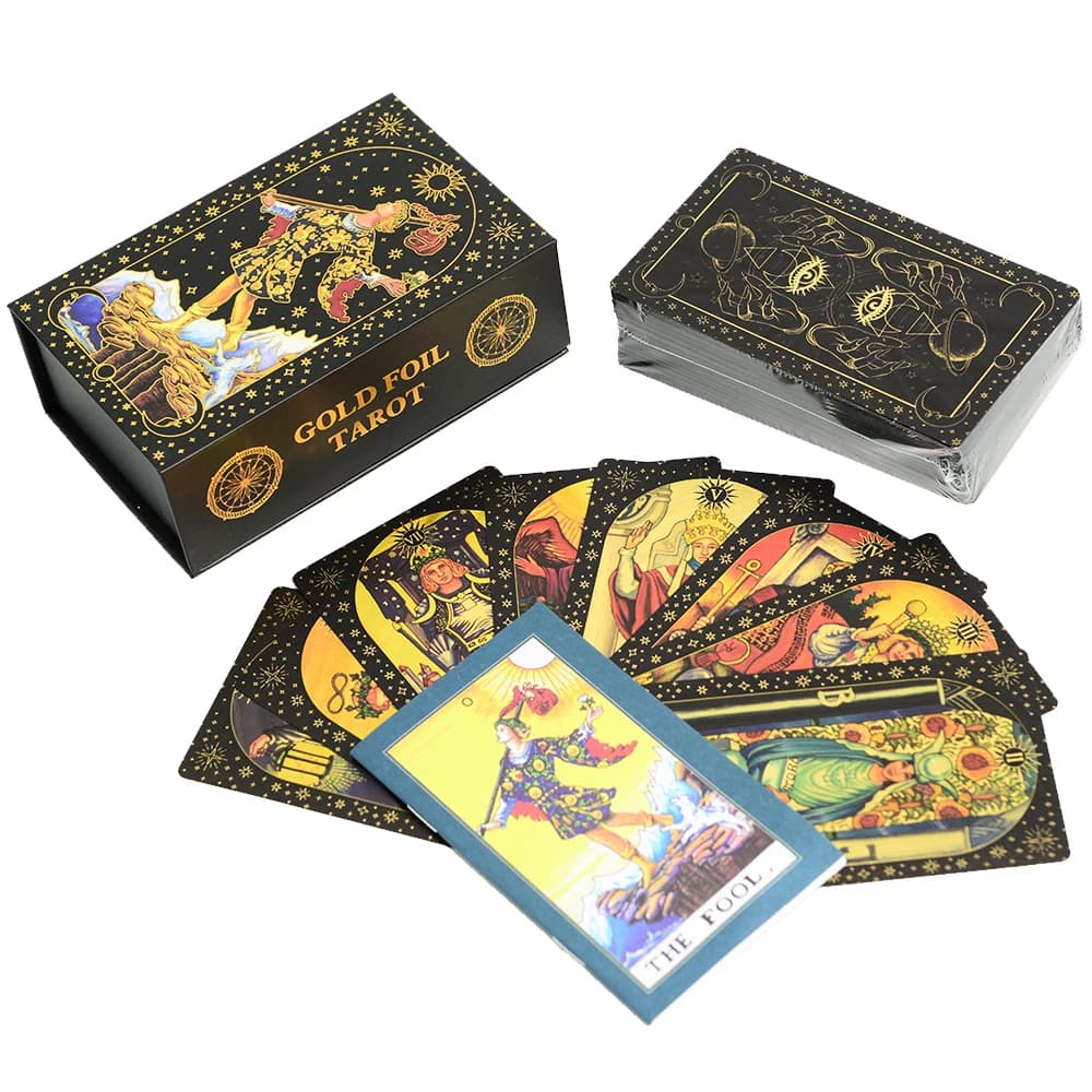 7X12cm New Gold Foil Tarot Card Black English Card Waterproof Game Poker Divination Girl Emotional Interactive Board Game