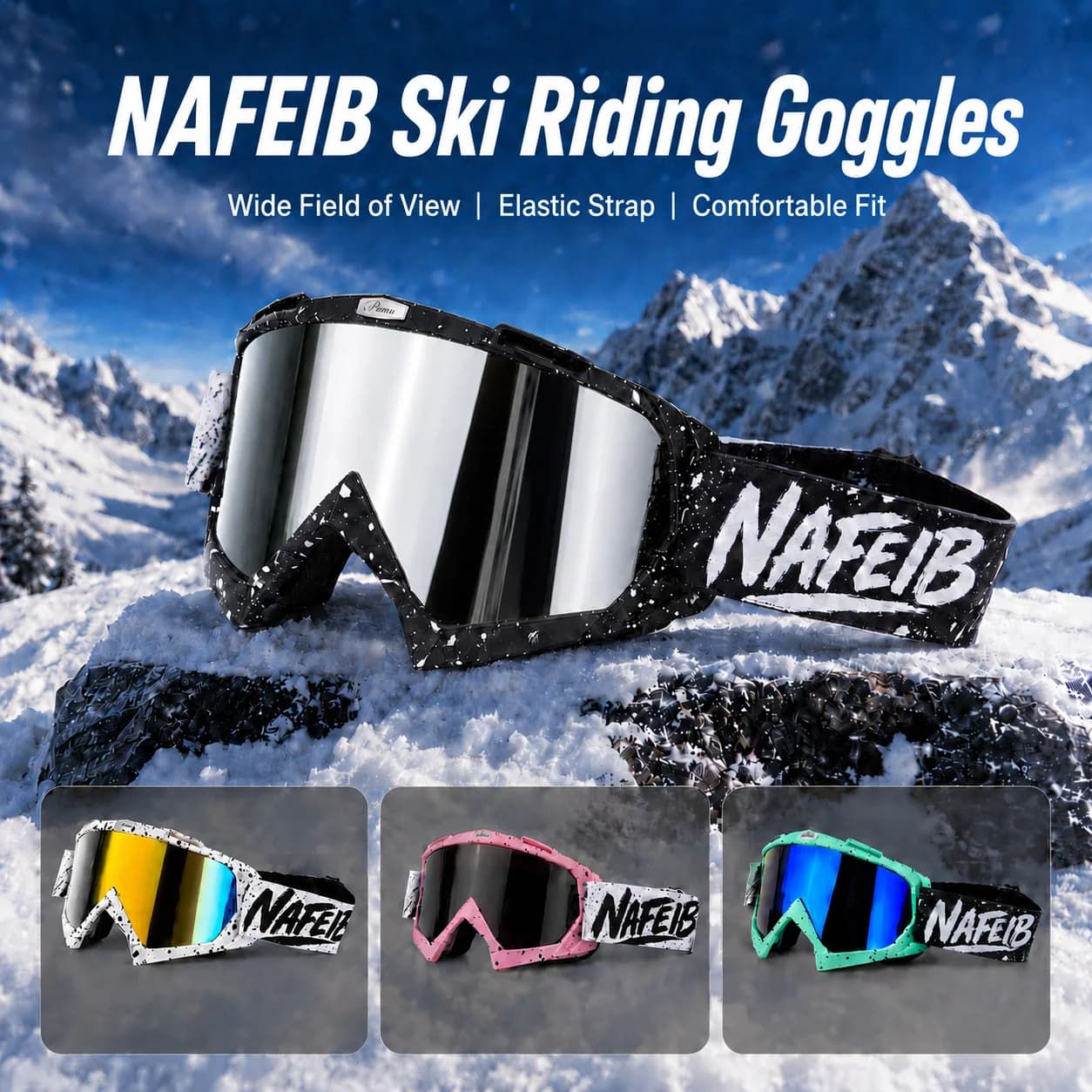 Occhiali Unisex NAFEIB per Sci e Moto, Anti-UV, Antivento, Antigraffio, per Sci, Snowboard, Ciclismo, Fuoristrada, MTB, ATV, Corse, Protezione