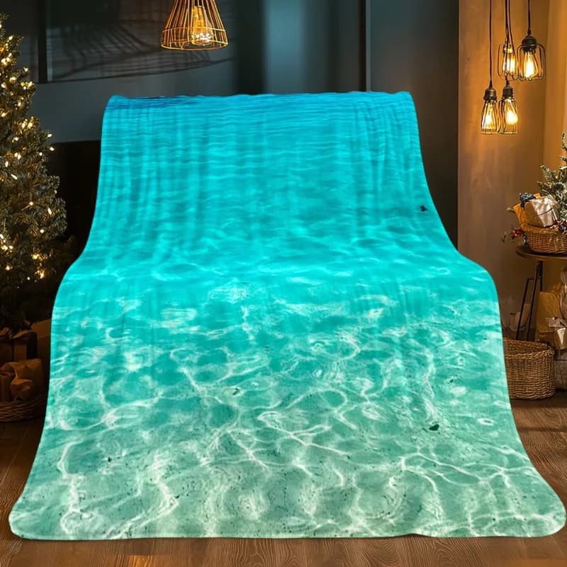 [Manta oceanica turchese] 1 pezzo di coperta in flanella con stampa di onde dell'oceano turchese - Copriletto morbido leggero per tutte le stagioni