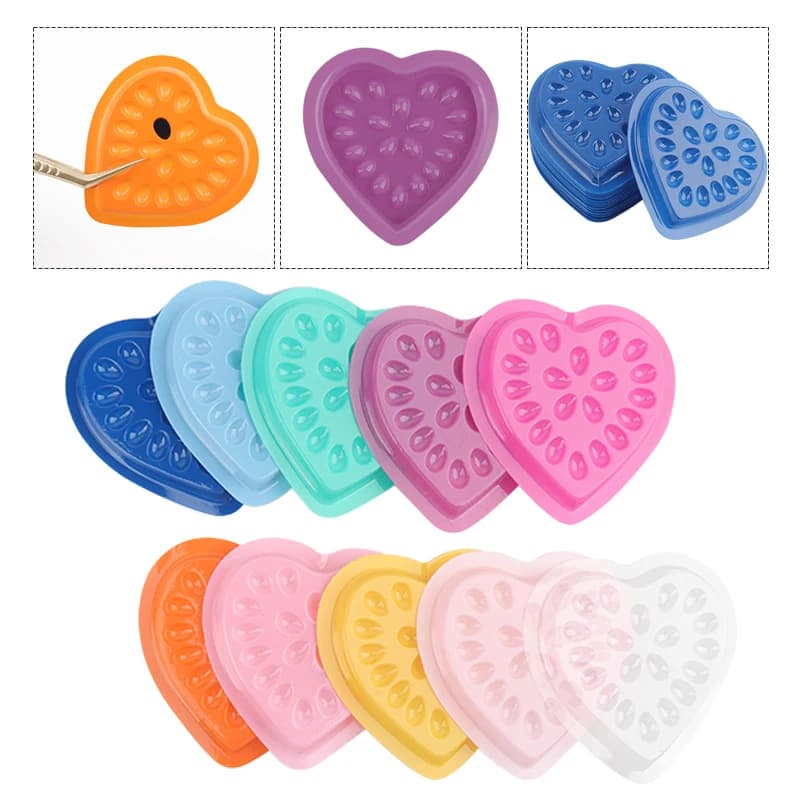 100 pz Usa E Getta Ciglia Finte Colla Titolare Pallet Pad Estensione Delle Ciglia Adesivo Guarnizione Tavolozze a Forma di Cuore Ciglia Strumento di Sollevamento