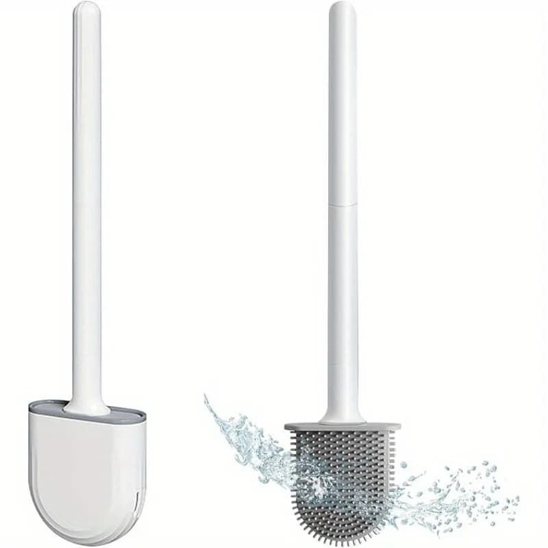 Silicone Toilet Brush and Holder Wall Mounted for Bathroom Quick Drying Efficient Professional Deep Cleaning