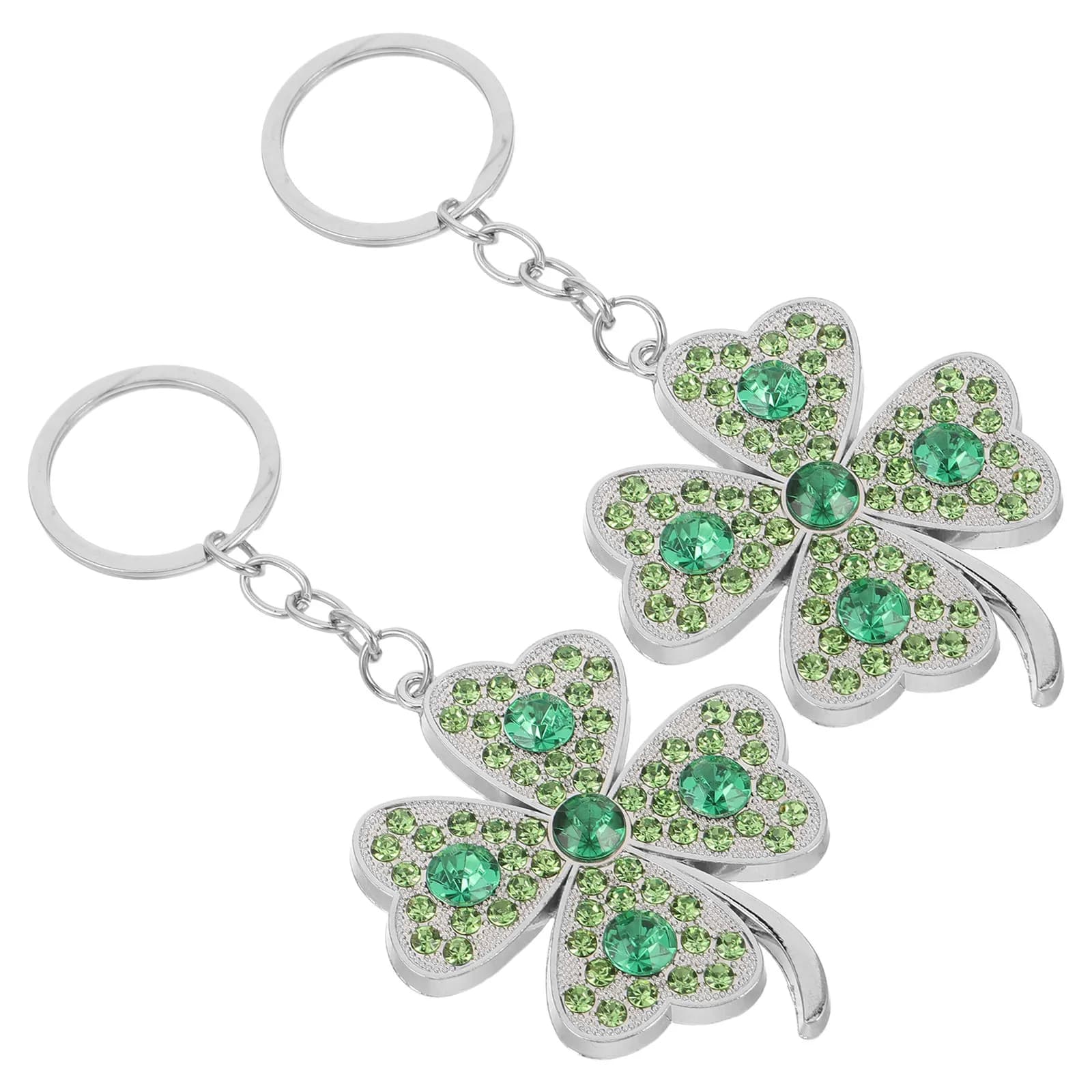 Set di 2 Portachiavi Quadrifoglio Portafortuna con Strass Scintillanti, Ciondolo Charm per Borsa da Donna, Portachiavi per Zaino, Amuleto Portafortuna