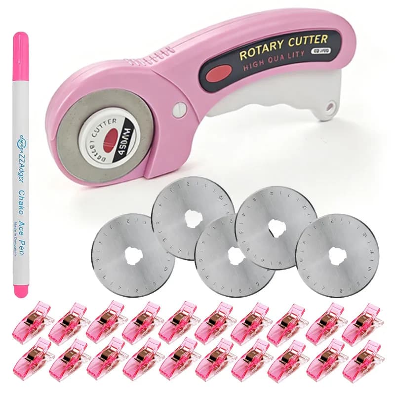 45mm Rotary Cutter Sewing Supplies, Including 5 Replacement Blades, Sewing Clips, and Fabric Marking Pen, Suitable for DIY Sewing, Fabric, Felt, Leather, Quilting, Christmas, Easter.