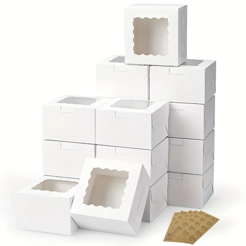 10 Pezzi Scatole in Carta Kraft per Dolci e Caramelle con Finestra Trasparente, Confezioni Regalo per Gioielli e Cioccolatini, Forniture per Feste e Pasticceria