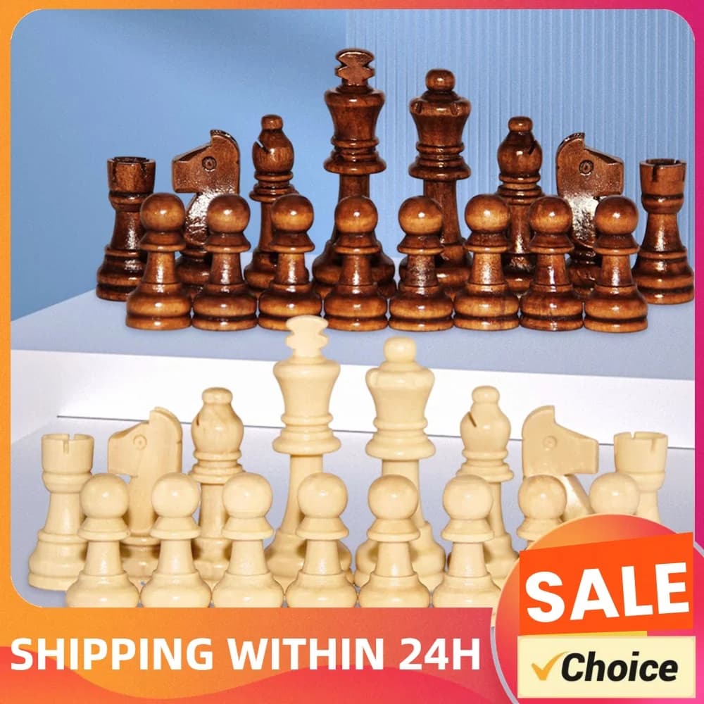 Wooden Chessmen Standard Tournamen Staunton 32PCS Checkers 2.2in King Figures Figurine Pieces for Chess Board Game