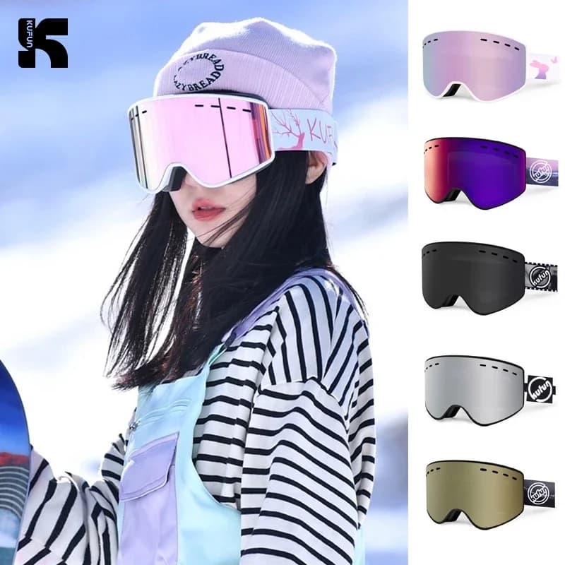 KUFUN Occhiali da sci cilindrici Antivento HD Anti-appannamento con custodia Supporto Occhiali miopia Sport invernali Snowboard Uomini adulti Donna Lady