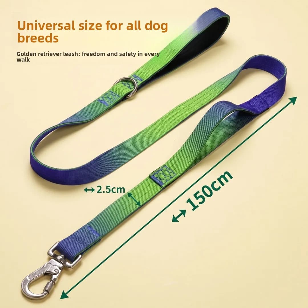 Guinzaglio per cani a doppia impugnatura con gradiente di colore, in nylon resistente, anti-trazione, per il controllo sicuro degli proprietari di animali domestici