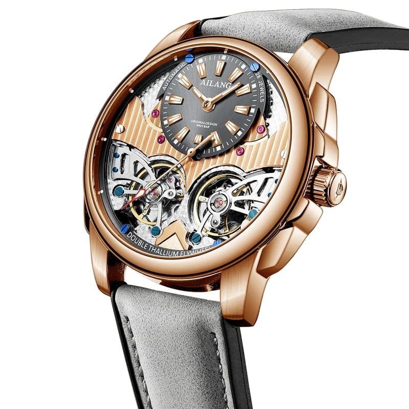 AILANG Orologio da uomo militare sportivo meccanico automatico impermeabile Orologio da polso da uomo con doppio tourbillon di lusso con cinturino in pelle