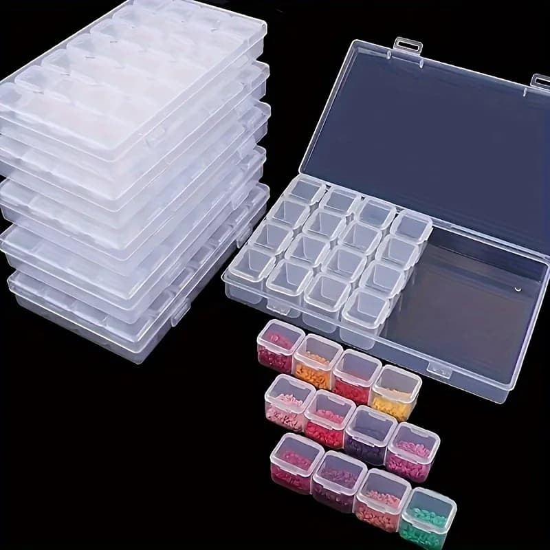 Scatola portaoggetti in plastica regolabile con 28 cinture, perline, anelli, ciondoli, per gioielli, nail art, pittura con diamanti, accessori, contenitori