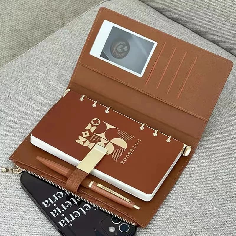A6 Binder Journal Notebook a fogli mobili portatile in pelle Pu zipper Diary Planner Organizer supporto blocco note per ufficio personalizzato