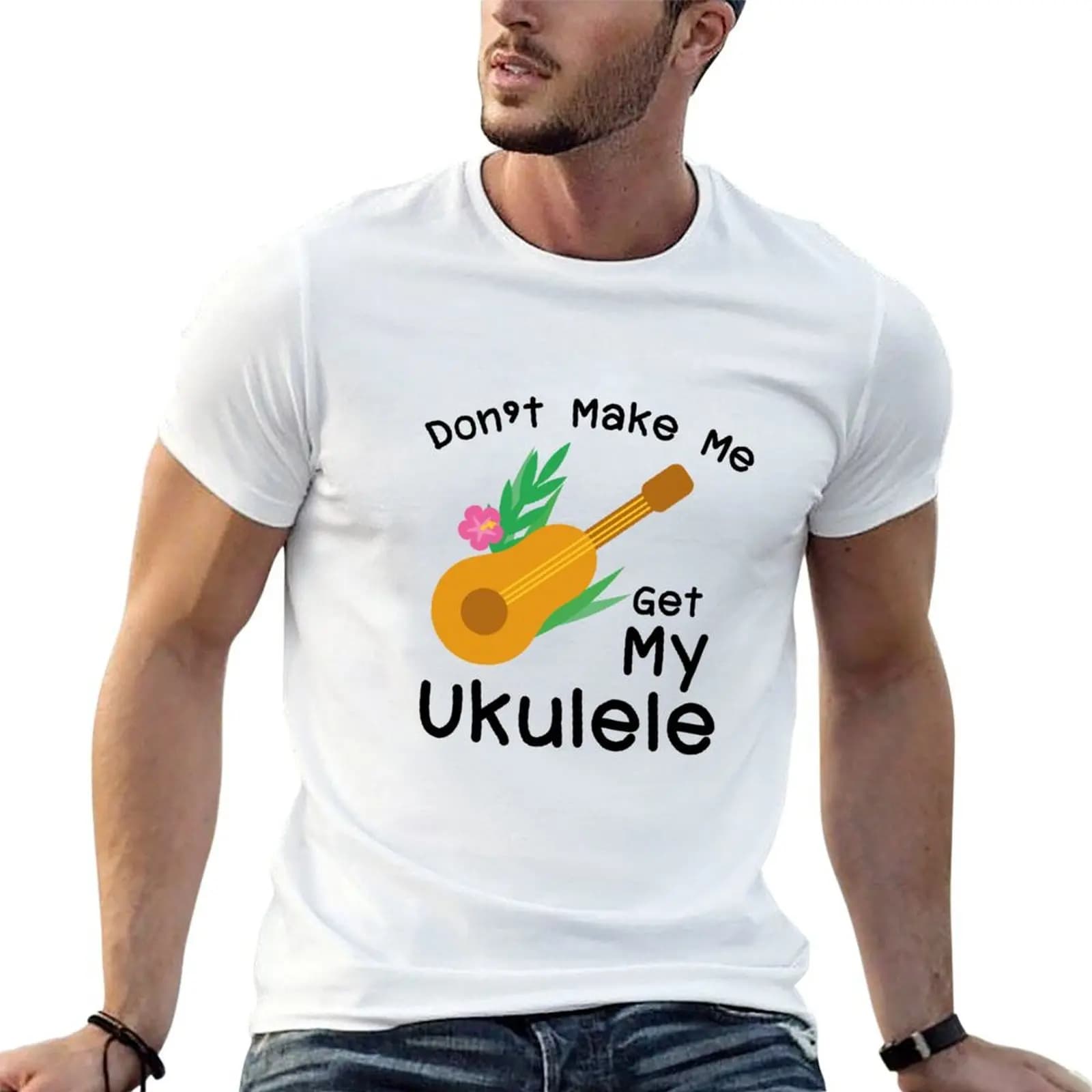 Non farmi pensare che mi metta il ukulele, maglietta regalo per amanti della musica, magliette divertenti, maglietta da uomo, maglietta da uomo di lusso