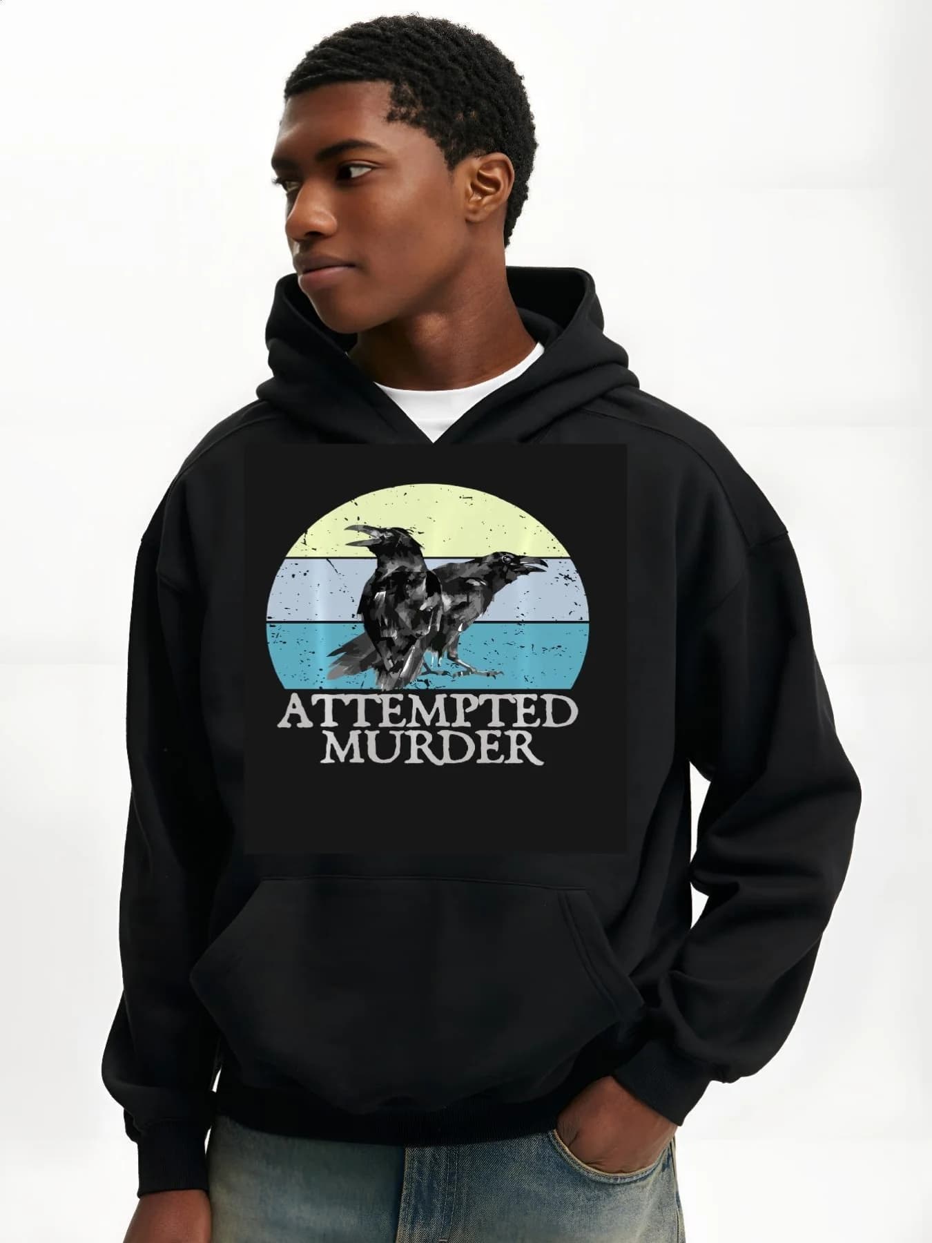 Felpa con cappuccio grafica da uomo Tempted Murder Crows & Ravens - Felpa streetwear con stampa divertente corvo con tasca a marsupio