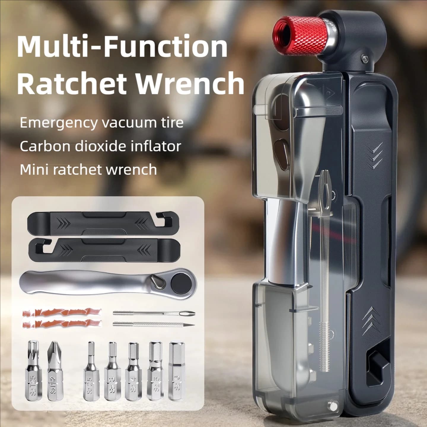 TINSOL15-in-1 Multi-Function Wrench Kit Portable Aluminium Alloy Ratchet Wrench Kit Pump Nozzle Bike Repair Tools