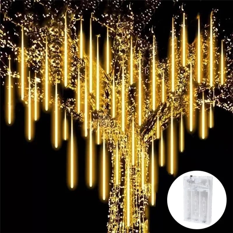 Luci a LED a Cascata Effetto Pioggia Meteora da 30cm, a Batteria, per Decorazioni Feste, Strade, Matrimoni, Giardini, EID, Ramadan