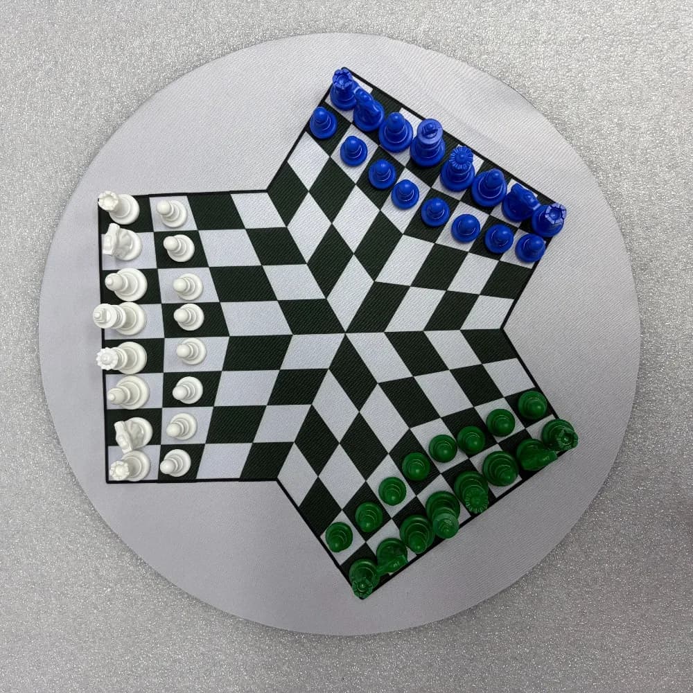 Three-Person Chess Set with three different colors Chess pieces（White Green Blue）and 1 Chess mat Ideal for Parties family