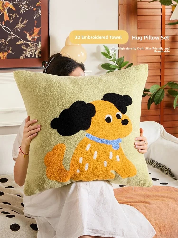 Fodera per cuscino ricamata con cartoni animati di grandi dimensioni, per divano, soggiorno, grazioso cuscino grande, supporto per schienale, rimovibile e lavabile, decorazione per la casa