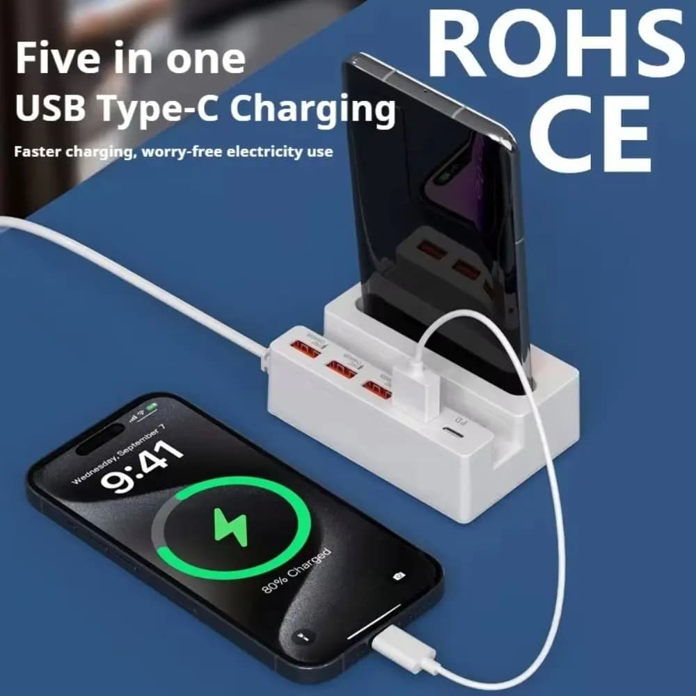 Nuovi adattatori USB 5 in 1 Docking station con altoparlante Supporto per telefono a ricarica rapida Presa di ricarica USB tipo C