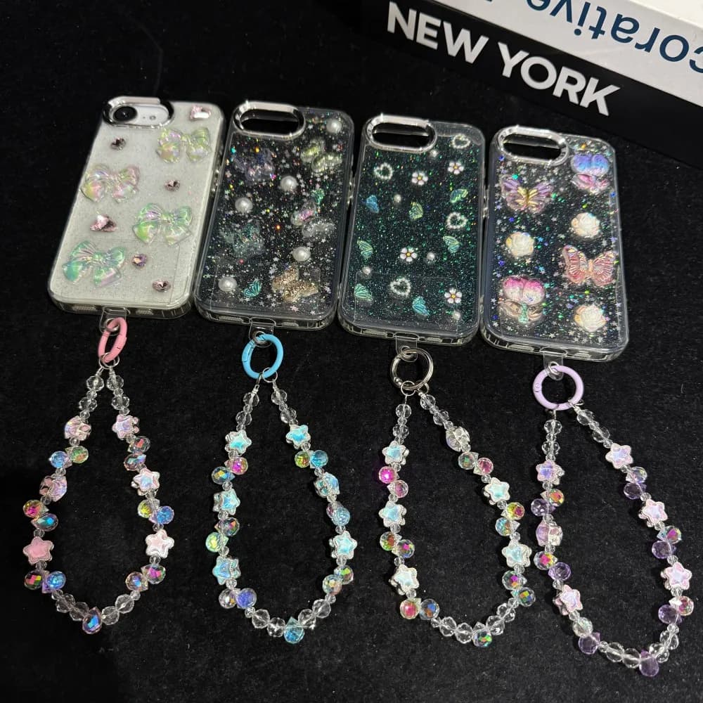 High-Quality Sparkling Translucent Crystal Mobile Phone Chain Trendy Beaded Wrist Chain Luxury Bag Chain Key Accessory