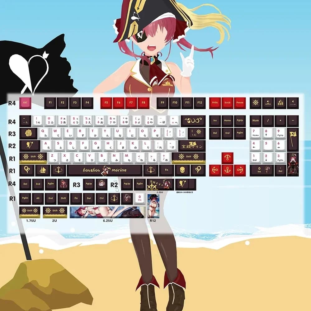 Houshou Marine Key Cap Vtuber Hololive Key Cover PBT Sublimazione della tintura Cherry MX Interruttore ad asse trasversale Keycap per tastiera meccanica