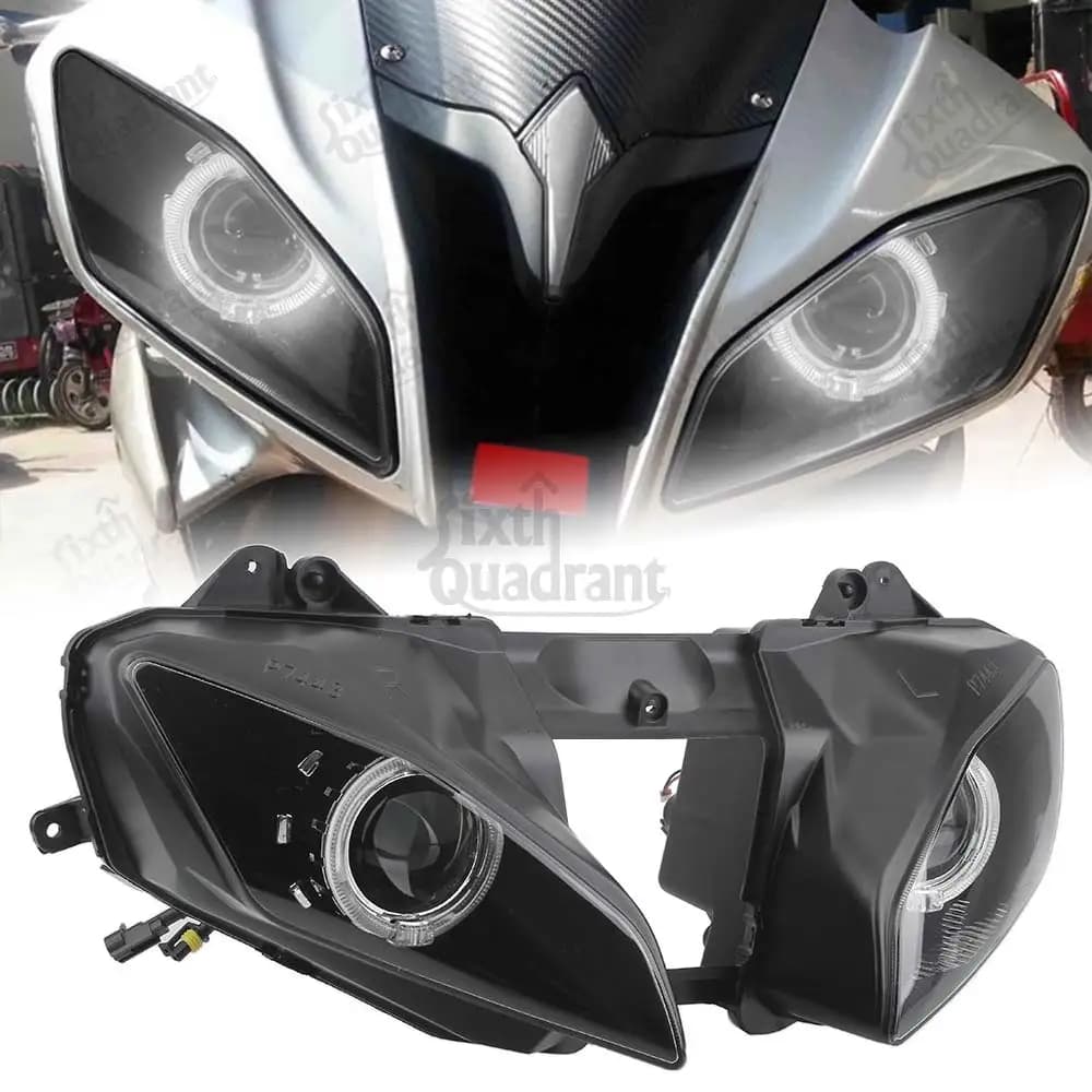Accessorio moto Faro a LED Fascio Hi/Lo Gruppo faro Proiettore Angel Devil Eyes Testa di luce per Yamaha YZF-R6 R6 08-16