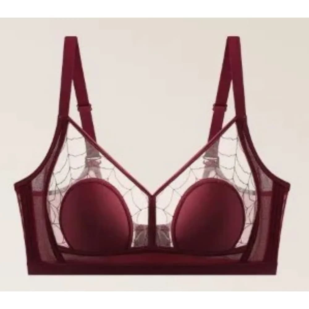 BANERDANNI Ladies Spider Web Mesh Wireless Bra Ultra‑Thin Rabbit Ear Cup Big Bust Minimizer Push Up Side Support Underwear 34‑40
