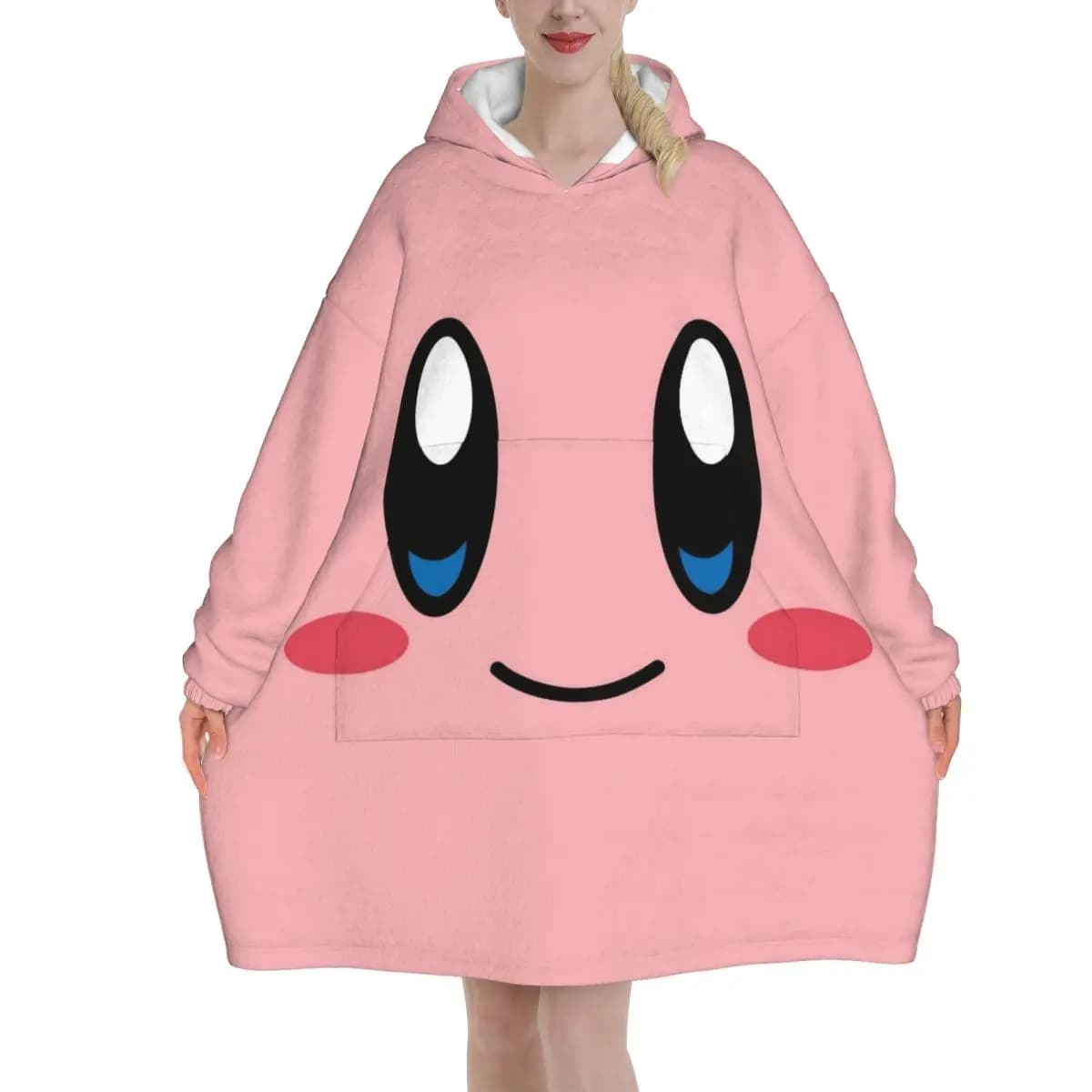 Pink Kirbys Funny Game Wearable Blanket Hoodie for Women Men Warm Cozy Oversize Blanket Sweatshirt Thick Fleece Hooded Blanket