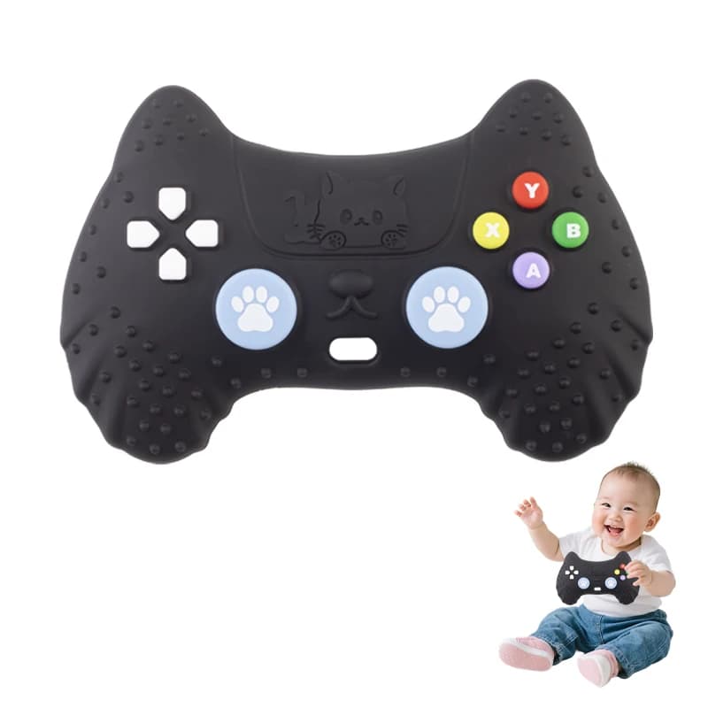 Cute Kitten Game Controller Silicone Baby Teether Toy 0‑24 Months Food‑Grade BPA‑Free Infant Chew Toy Sensory Teething Relief So
