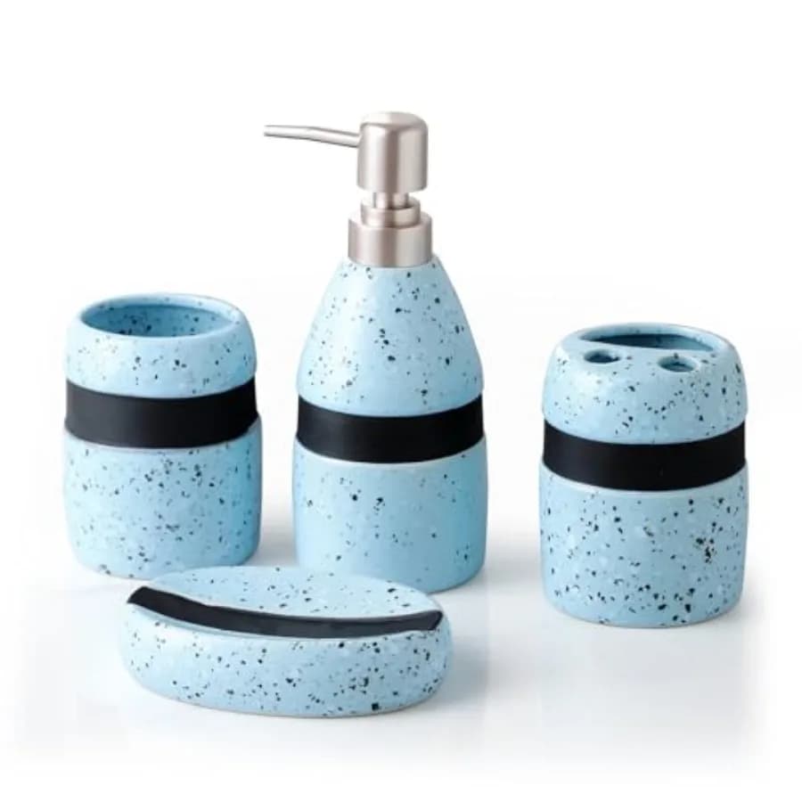 Set da bagno da 4 pezzi, dispenser per bellezza e cura personale, dispenser per sapone, bicchiere per spazzolino, contenitore per sapone, portasapone bianco, 38
