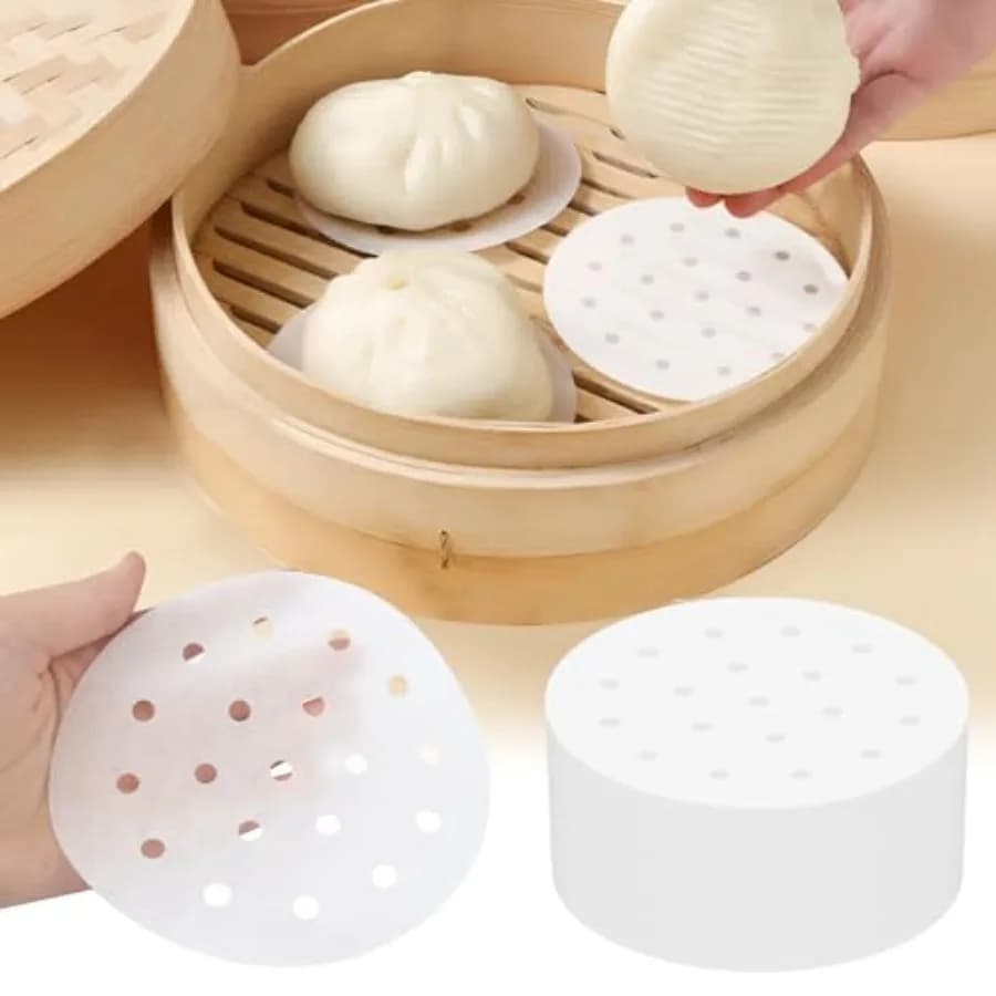 1000pcs Air Fryer Liners, 5 Inch Bamboo Steamer Liners, Premium Perforated Parchment Steaming Papers, Non-stick Steamer Mat Lin