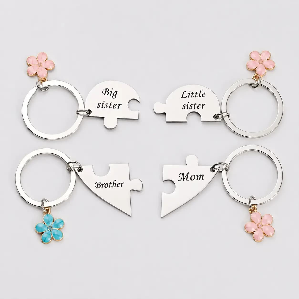 Mother & Children Puzzle Keychain Set for 4, Mom Big Sister Little Sister Brother Family Matching Keychains, Sweet Meaningful Gift for Mother’s Day, Birthday, Christmas or Just Because