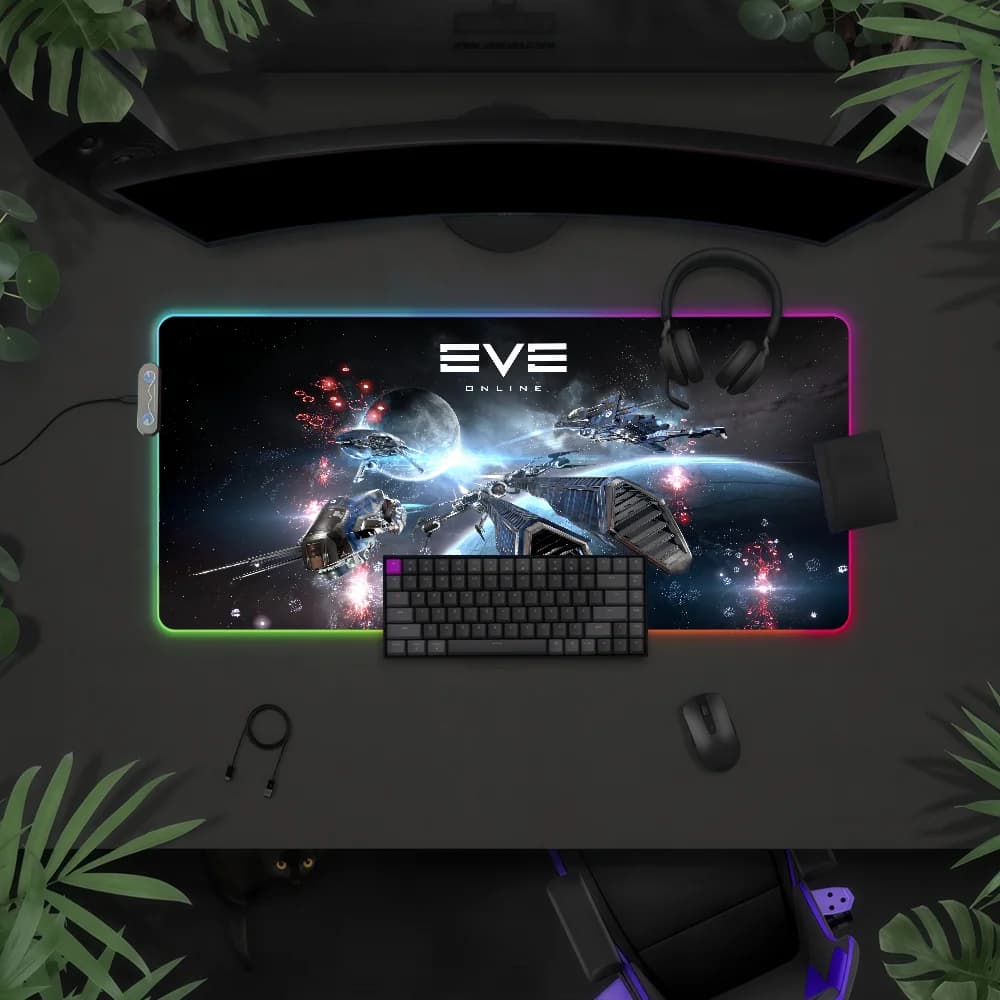 Tappetino per mouse da gioco E-EVE O-Online con luce LED RGB, tastiera da gioco colorata, copertura antiscivolo, superficie impermeabile