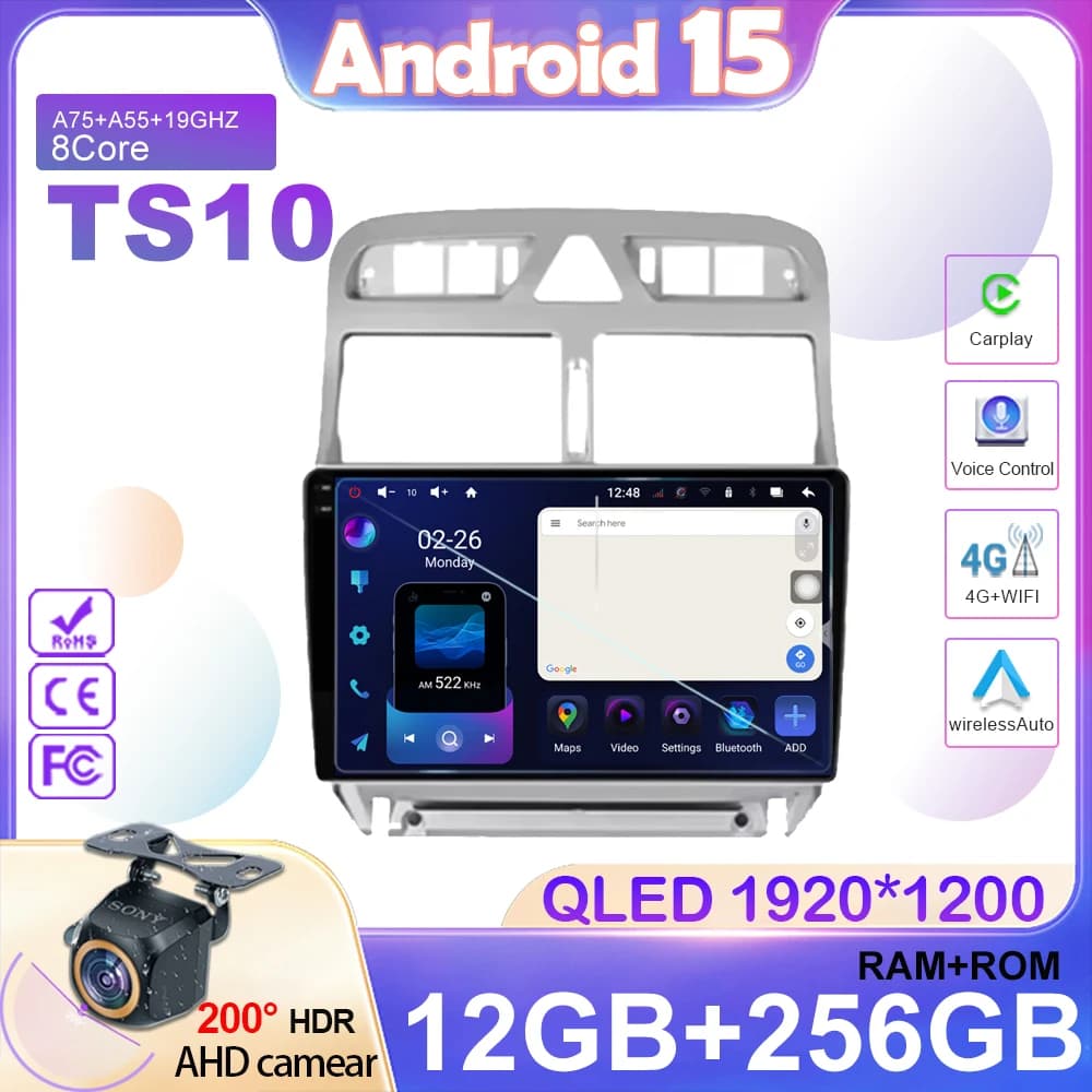 Android 15 Carplay Auto Per Peugeot 307 SW 307CC 307SW 2002 -2013 Auto Radio Multimedia Lettore di Navigazione GPS 4G Carplay NO 2DIN
