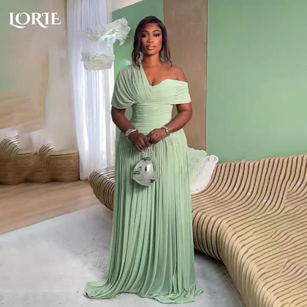 LORIE Abiti da sera a sirena lucidi Eleganti pieghe senza spalline Backless A-Line Arabia Prom Gown Ruffle Abiti da festa personalizzati