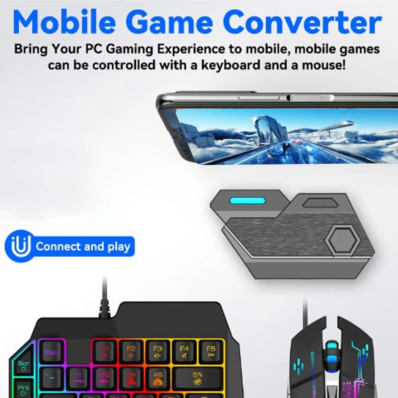 Combined Mobile Games Package Bluetooth Connector Mouse Reactive Combo with adjustable phone support for games