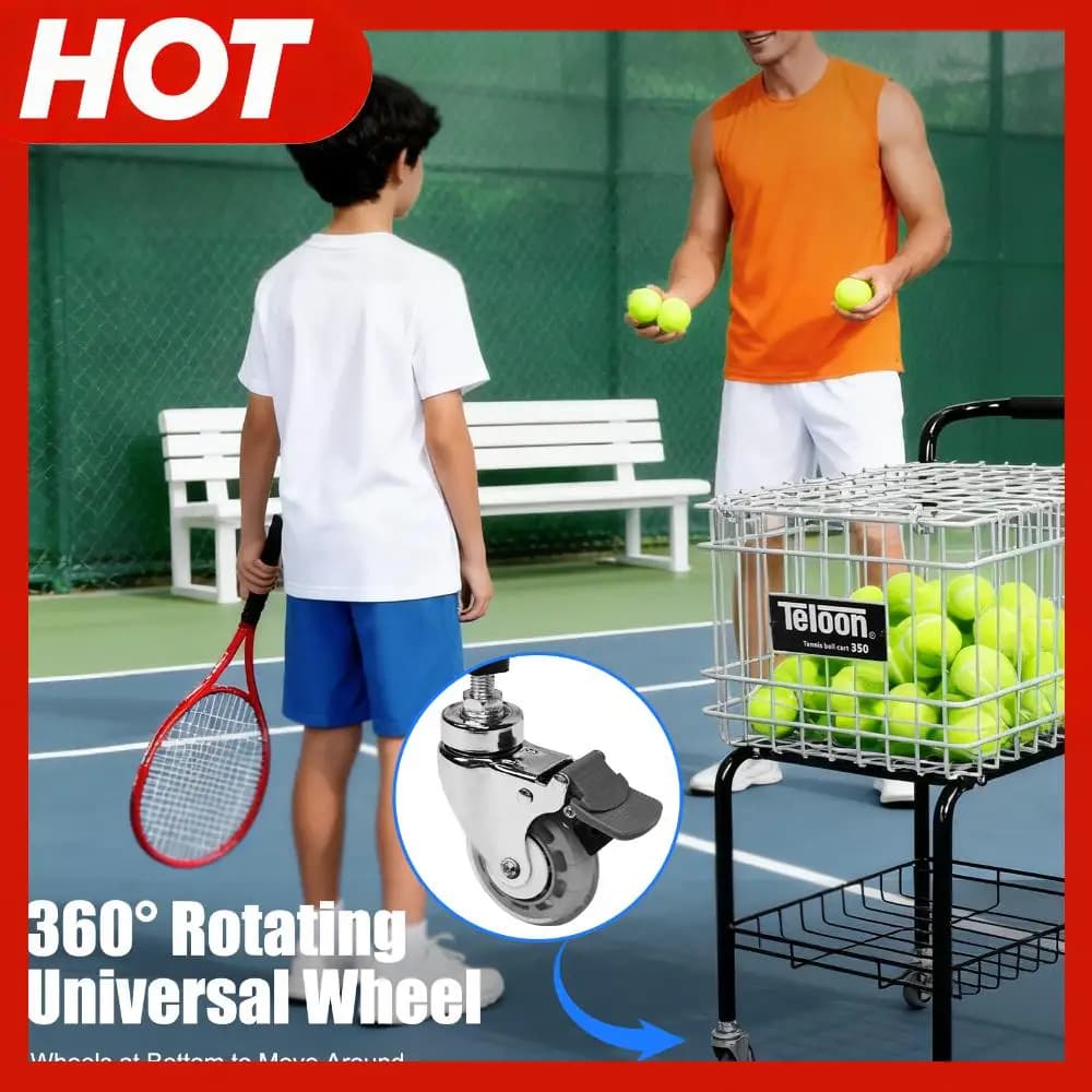 Carrello Portatile in Acciaio per Palline, Contiene 350 Palline, Facile da Caricare, Cesto per Palline da Tennis/Pickleball/Baseball/Softball