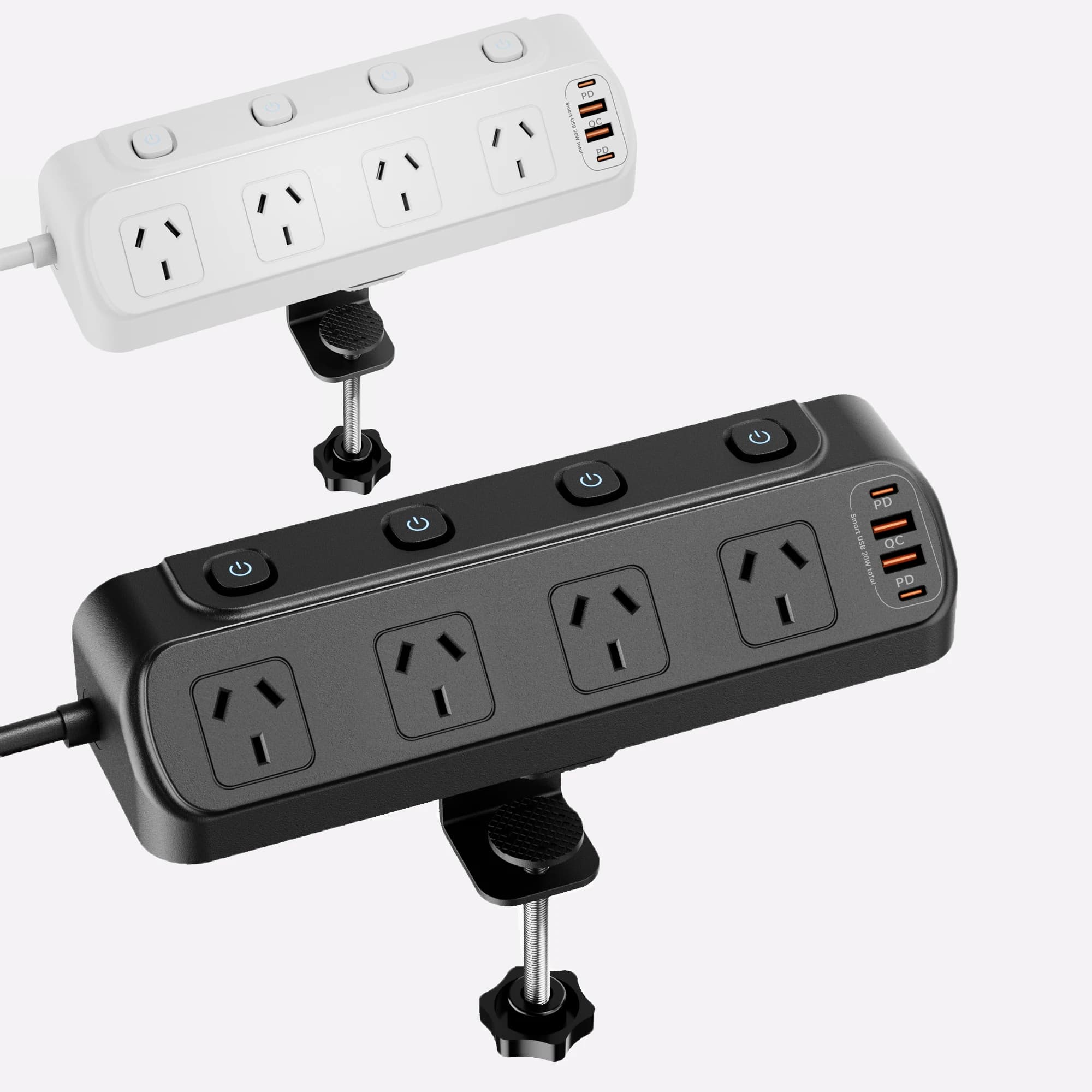 Multipresa 2500W con Spina AU Australiana, Interruttori Indipendenti, Cavo di Prolunga da 2m e 3 Porte USB-A e 3 Porte USB-C per Ricarica