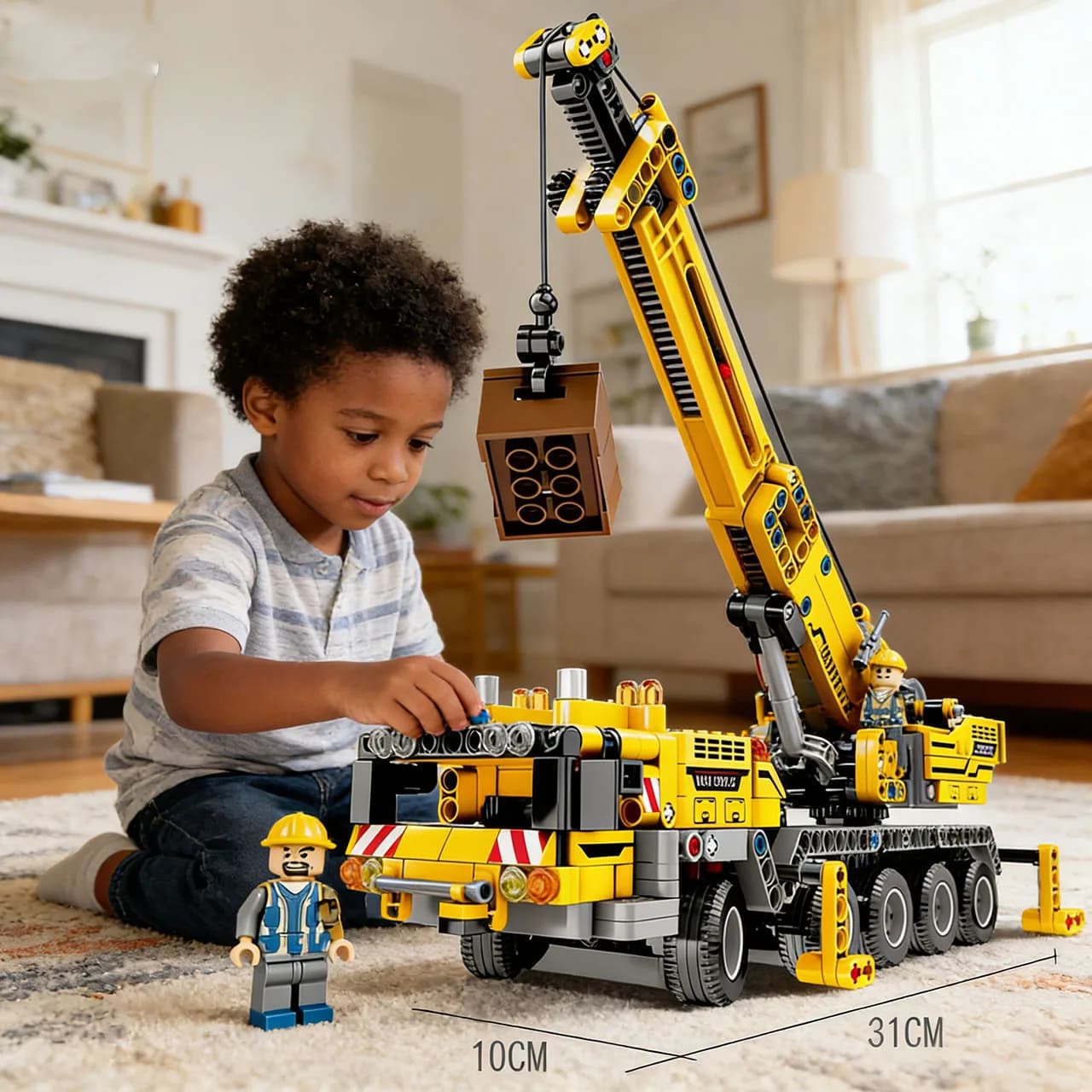 Camion Gru Telecomandato da Cantiere Urbano, Blocchi da Costruzione Tecnici MOC, Auto RC, Mattoncini Fai-da-te, Giocattoli per Bambini, Regali