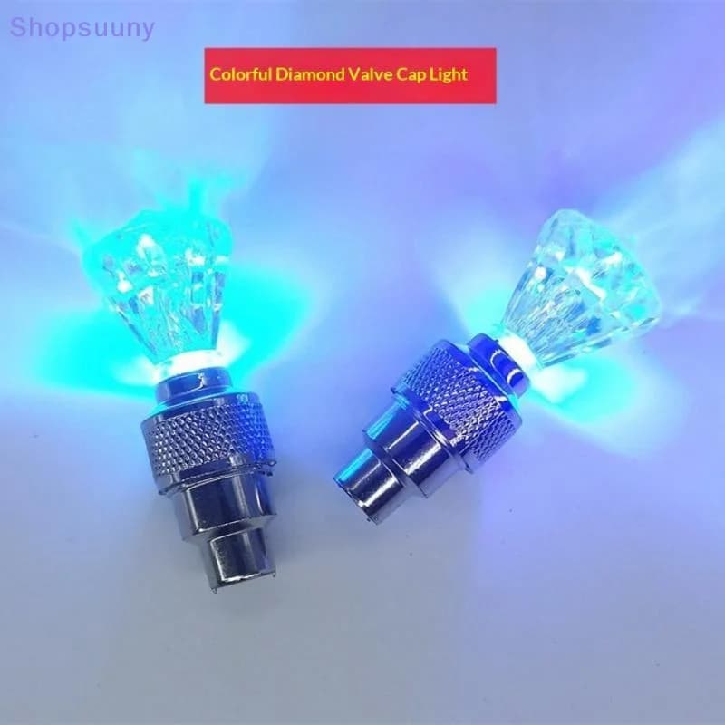 [SU]2 Pcs Diamond Design RGB LED Tire Valve Lights Colorful Flashing Waterproof For Bikes Motorbikes Night Riding[SU]