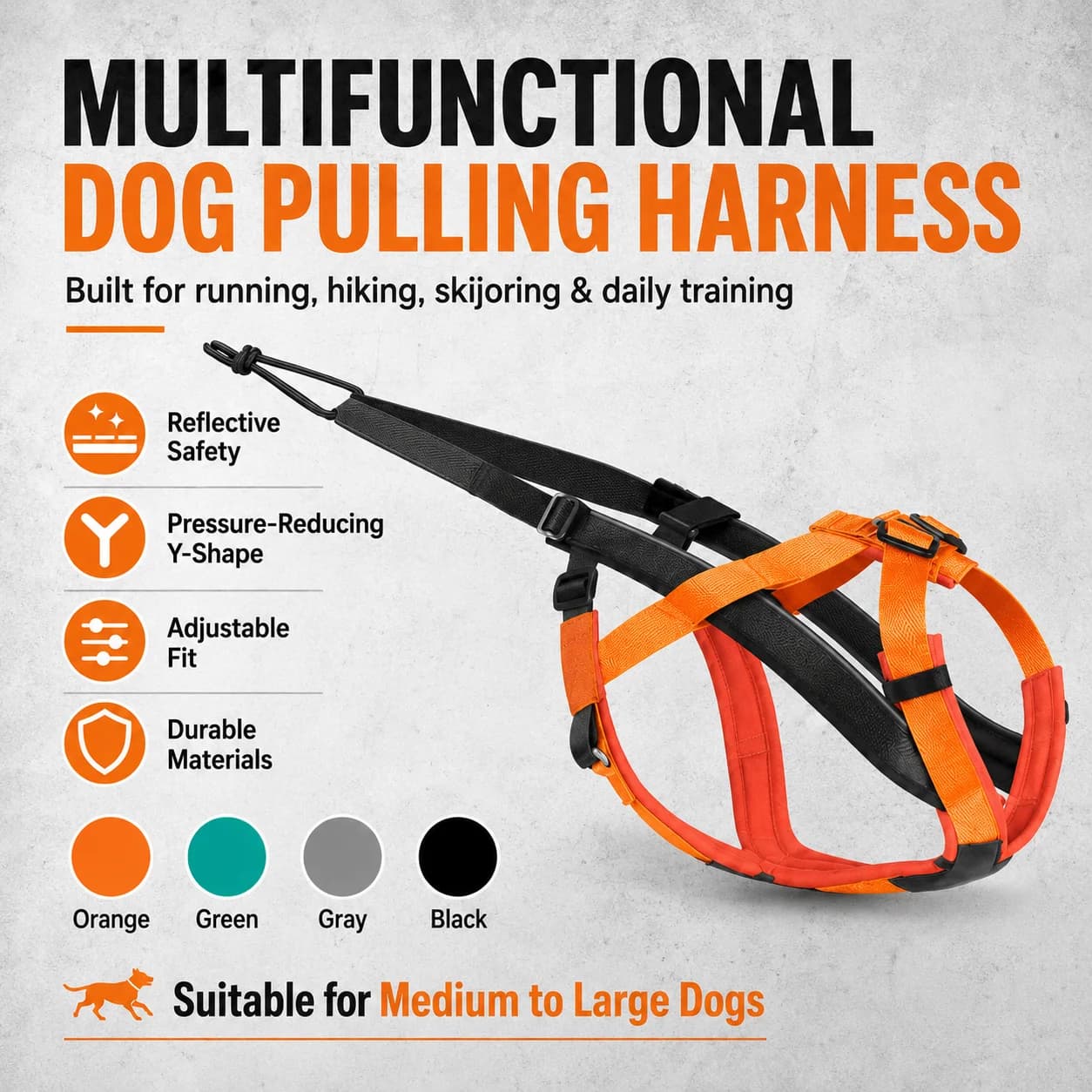 Sled Dog Harness Professional Pulling Heavy Duty Pet Harness Reflective Running Dog Leash Set for Husky Medium Large Dogs
