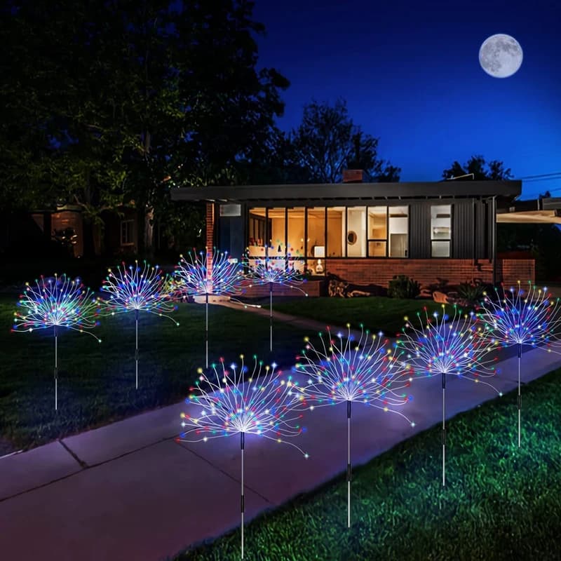 Luci solari per fuochi d'artificio Luci impermeabili per esterni Luci ambientali da campeggio Luci solari per fuochi d'artificio con spina di terra Luci a corda