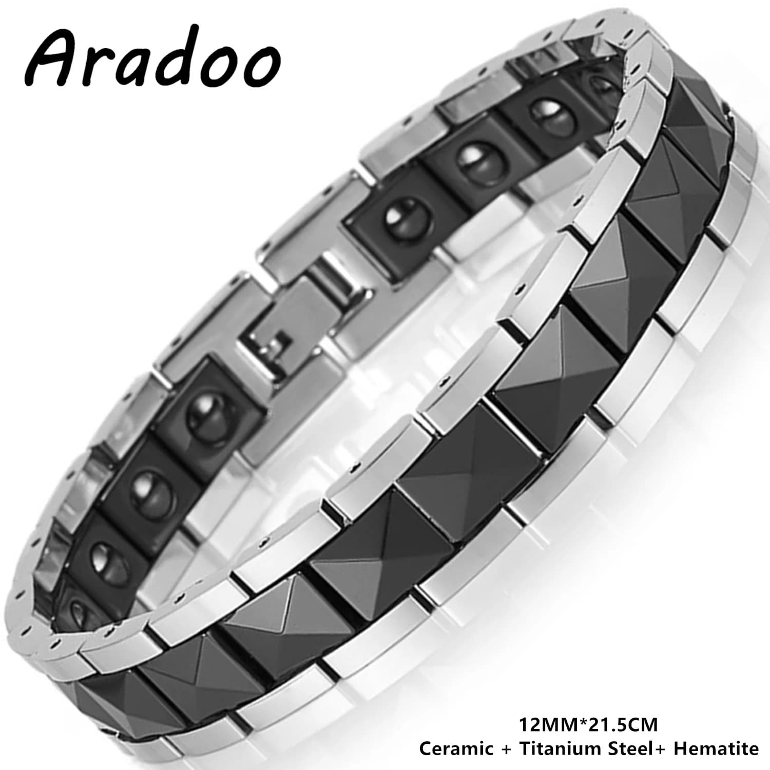 ARADOO Minimalist Pyramid Design Ceramic Titanium Steel Bracelet Hematite Magnetic Bracelet Jewelry Gifts