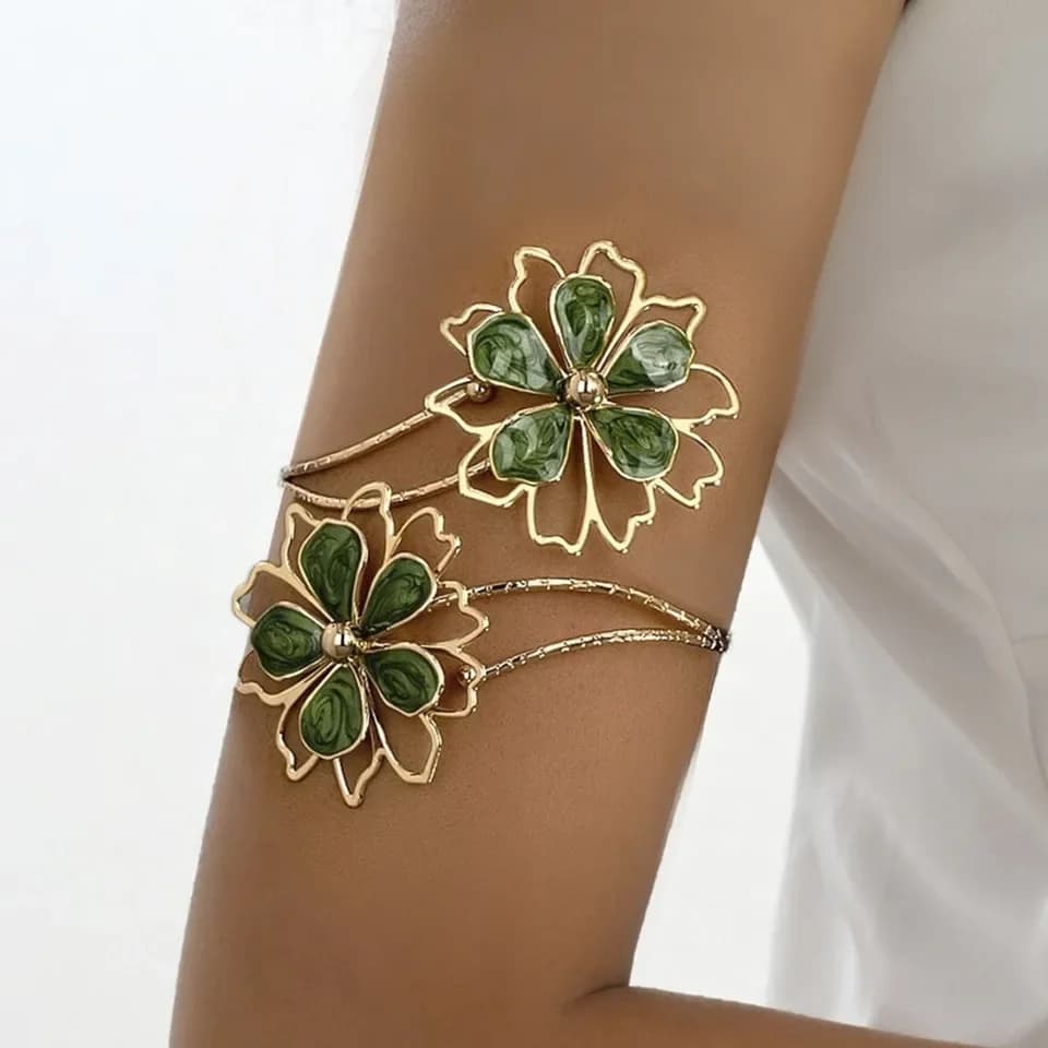 2025 New Multi-Colored Hollow Flower Open Cuff Armband for Women Trendy Spiral Geometric Metal Arm Bracelet Fashion Jewelry Gift