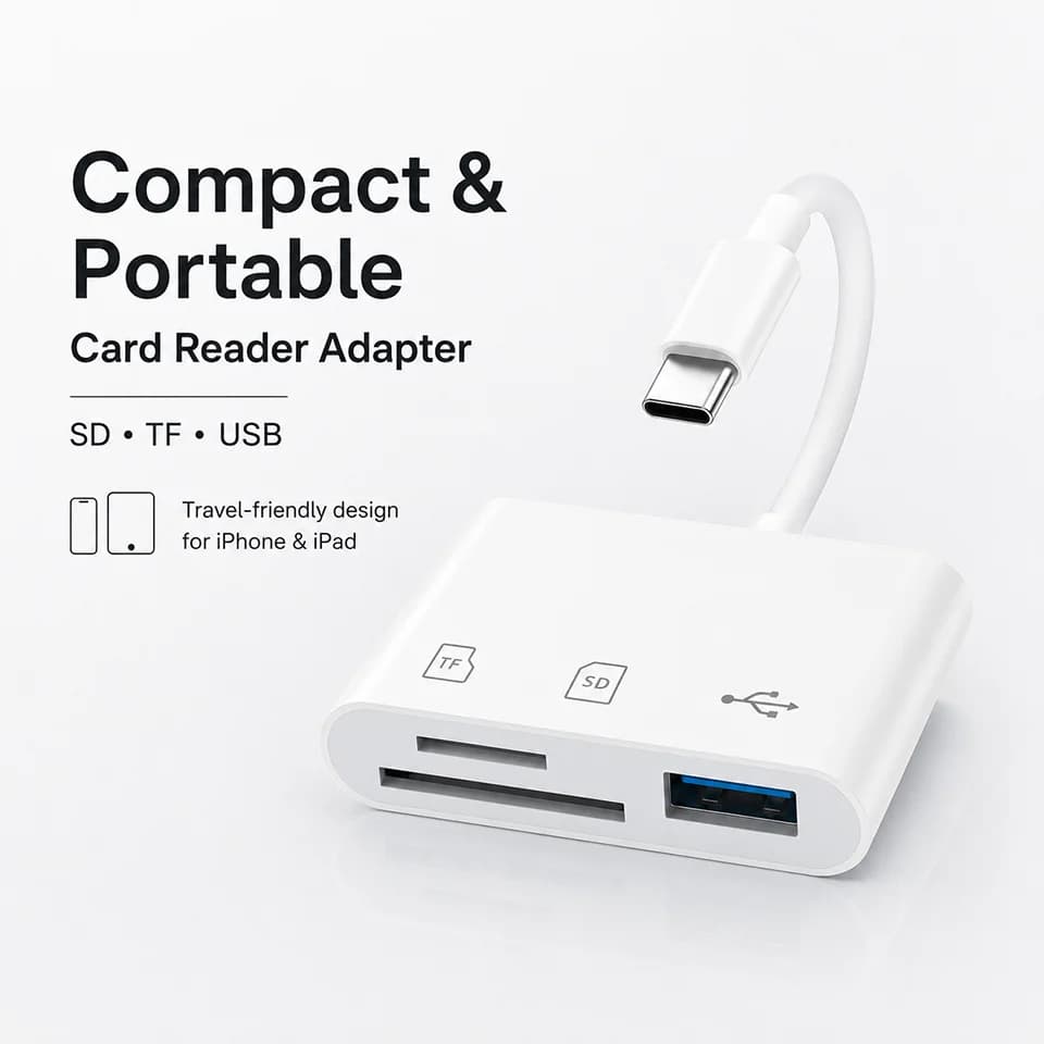 USB C SD Card Reader 3-in-1 OTG Adapter SD TF Memory Card Reader with USB Port Plug Play for iPhone 17 16 15 Pro MacBook Laptop