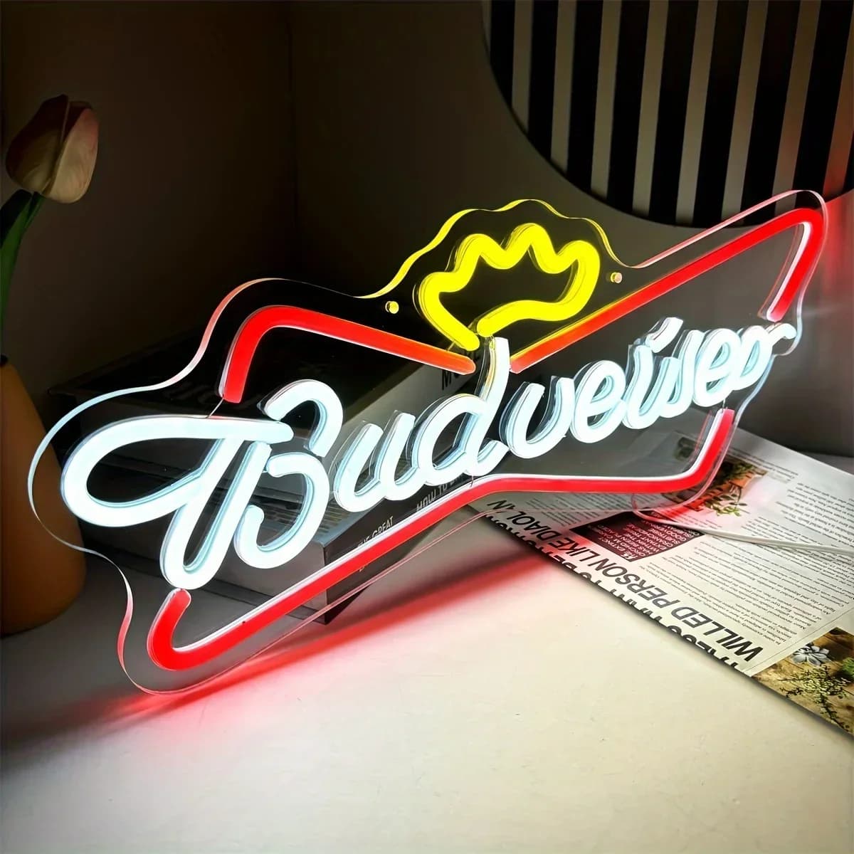 Budweiser Neon Sign,Beer Neon Signs for Man Cave Bar Decor Bud Light,LED Neon Lights Signs for Bar Pub Man Cave Wall Decor